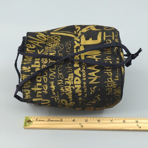 RH Teen Restoration Hardware Bucket Bag Small Black Gold Tone Allover Print - Picture 11 of 12
